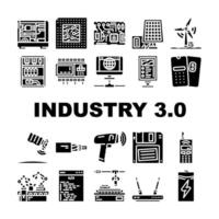 industry 3 automation robotics icons set vector