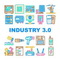 industry 3 automation robotics icons set vector