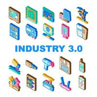 industry 3 automation robotics icons set vector