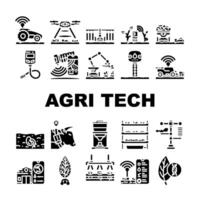 agri tech precision drones iot icons set vector