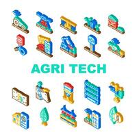 agri tech precision drones iot icons set vector