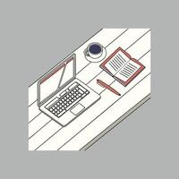 Laptop computer with opened lid on desk vector
