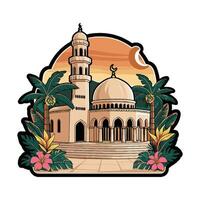 Islamic mosque in the desert with palm trees vector