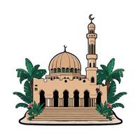 An design of a mosque with palm trees vector