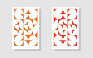 Retro orange and red geometric pattern background, abstract shape. Trendy bauhaus pattern backgrounds op-art set vector