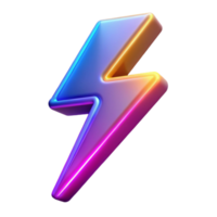 Neon Lightning Bolt 3D Render png