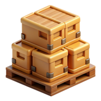 3D Illustration Stacked Cardboard Boxes on Pallet png