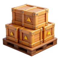 3D Render Stacked Wooden Crates on Pallet png