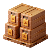 3D Render Stacked Wooden Crates on Pallet png