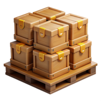 3D Render Stacked Wooden Crates on Pallet png