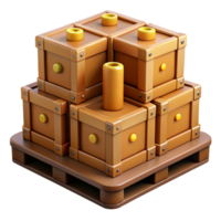 3D Render Stacked Wooden Crates Pallet png