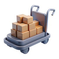 3D Render Cart with Boxes Illustration png