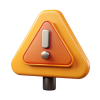 3D Render Orange Triangle Exclamation Warning Sign png