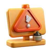 3D Render Orange Monitor with Warning Triangle png
