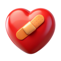 3D Render Red Heart with Bandage Illustration png