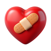 3D Render Red Heart with Bandage Illustration png