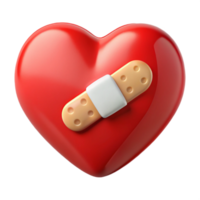 3D Render Red Heart with Bandage Illustration png