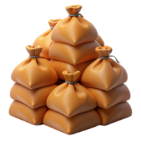 3D Render Orange Burlap Sacks Stack png