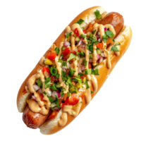 Delicious Hot Dog Served with Toppings for Street Food Lovers on transparent background png