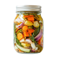 Glass Jar Filled with Pickled Vegetables for Culinary Uses on Transparent Background png