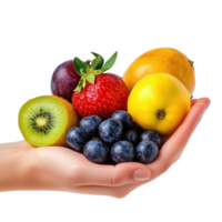 Hand Holding an Assortment of Fruits Isolated for Culinary Use on Transparent Background png