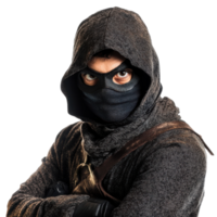 Masked Thief on White Background to Illustrate Crime and Security Themes on Transparent Background png