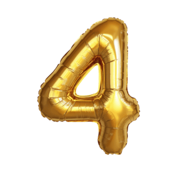 à moda número quatro Fonte dourado balão em branco fundo para celebrações em transparente fundo png