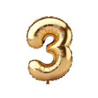 Stylish Golden Balloon Three Font on White Background for Celebratory Themes on Transparent Background png