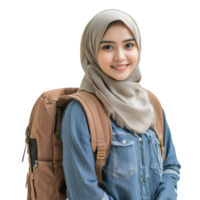 Muslim Asian Female University Student Carrying Books on Transparent Background png