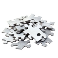 Scattered Puzzle Pieces on White Background for Creative Projects on Transparent Background png