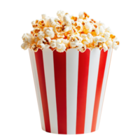 Red and White Popcorn Bucket on White Background for Cinematic Promotions on Transparent Background png