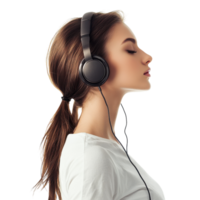 Side View of a Beautiful Woman with Headphones for Music Inspiration on Transparent Background png