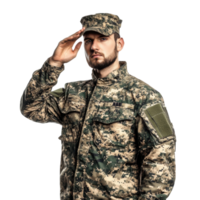 Soldier in Camouflage Uniform Saluting - Recognizing Service and Valor on Transparent Background png