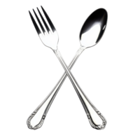 Stainless Steel Spoon and Fork Crossed Isolated for Culinary Use on Transparent Background png