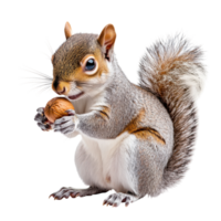 Squirrel Holding a Nut Isolated on White Background for Wildlife Illustrations on Transparent Background png