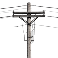 Utility Pole with Wires for Electrical Distribution on Transparent Background png