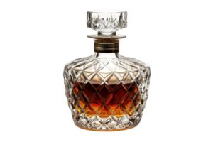 Elegant crystal decanter filled with rich amber liquor on a white background for home bar decoration png