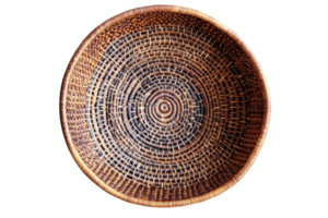 Handwoven wicker basket crafted with intricate patterns in a circular design showcased on a plain background png