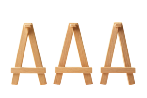 Small wooden easels arranged in a row on a plain background for crafting or display purposes png