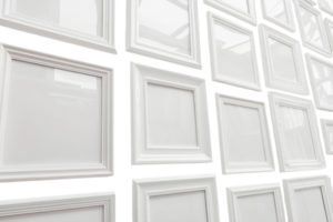 White picture frames arranged on a wall create a clean and modern display, inviting creativity and personalization png