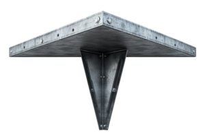 Unique triangular metal shelf design with a sturdy support for modern interior decor png