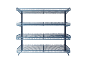 Wire shelving unit designed for storage in home kitchens or commercial spaces with multiple shelves for organization png