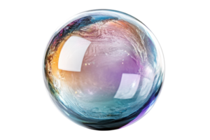 Colorful soap bubble reflecting light with a mesmerizing blend of hues and intricate textures in close-up view png