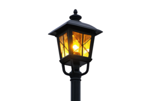 Elegant street lamp illuminating a walkway at dusk with a warm, inviting glow in a tranquil urban setting png
