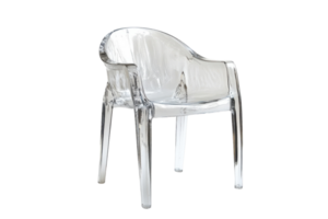 transparente moderno silla posicionado en contra un neutral antecedentes destacando sus pulcro diseño y funcionalidad png