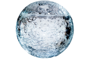 Clear spherical object filled with bubbles floating in water illuminated by soft light png