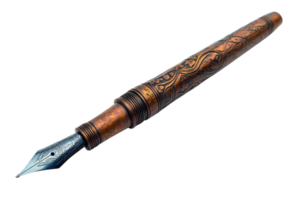 Intricately designed fountain pen resting on a white background showcasing fine craftsmanship and elegance in writing instruments png