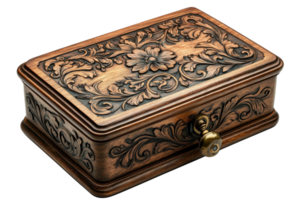 Ornately carved wooden box with floral design showcasing craftsmanship and elegance for decorative use png