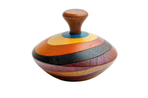 Colorful wooden spinning top crafted from various types of hardwood showcasing intricate patterns png