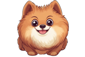 Cute cartoon pomeranian dog with a fluffy coat and a cheerful expression sitting happily png